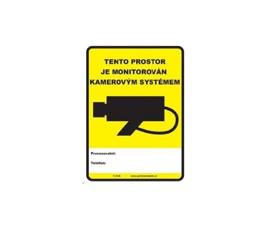 Bezpečnostní nálepka na sklo - upozornění na kamerový systém, zrcadlový tisk, žlutá