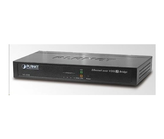 Planet VC-234, Eth. Konvertor VDSL2, 100Mbit, master/slave, 2x RJ-11, splitter, 4x RJ-45