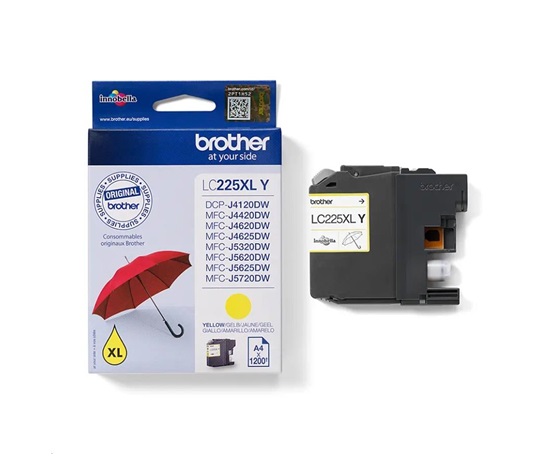Žltý atrament BROTHER INK LC-225XLY (až 1200 strán A4 podľa normy ISO 24711)
