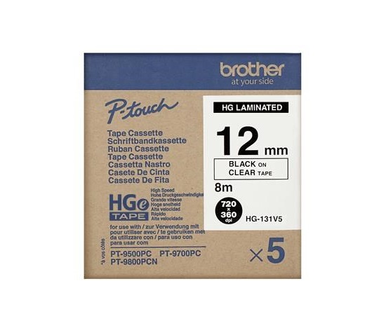 BROTHER HGE-131V5 Etiketovacie potreby, 12 mm čierna/čierna (balenie 5 ks) Vysokokvalitná páska