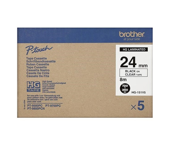 BROTHER HGE-151V5 Etiketovacie potreby, 24 mm čierna/čierna (balenie 5 ks) Vysokokvalitná páska