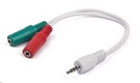 GEMBIRD kábel CABLEXPERT rozdeľovací konektor 3,5 mm (4-pólový) na 2x3,5 mm M/F, 20 cm, biely