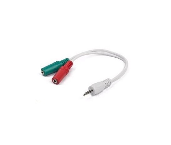 GEMBIRD kábel CABLEXPERT rozdeľovací konektor 3,5 mm (4-pólový) na 2x3,5 mm M/F, 20 cm, biely