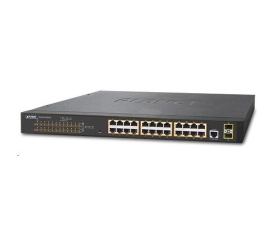 Planet GS-4210-24P2S PoE+ switch 24x 10/100/1000Base-T, 802.3at do 300 W, VLAN, SNMP/WEB