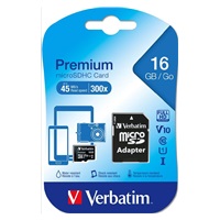 Karta VERBATIM MicroSDHC 16GB Premium, U1 + SD adaptér
