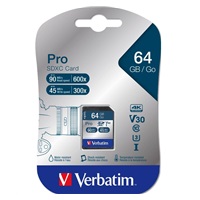 Karta VERBATIM SDXC 64GB Pro, U3, V30 (R:90/W:45 MB/s)