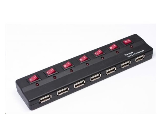 PREMIUMCORD USB 2.0 hub 7 portov s externým napájaním a prepínačmi