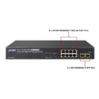 Planet GS-4210-8P2S PoE+ switch 8x 10/100/1000Base-T, 2x SFP, 802.3at do 120 W, VLAN, SNMP/WEB