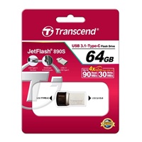 TRANSCEND Flash disk 64GB JetFlash®890S OTG, USB 3.1 typ C/A (R:90/W:30 MB/s) strieborná