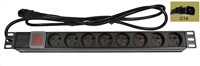 19" rozvádzač 8x230V/10A, CSN, prívodný kábel k UPS (IEC320 C14), spínač, indikátor napätia, kábel 1,8 m, 1U