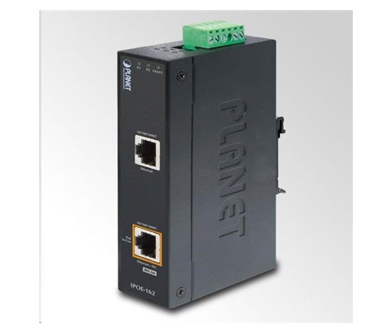 Planet IPOE-162 napájanie cez Ethernet IEEE802.3at, 30W, Gigabit, DIN, IP30, -40 až 75 C