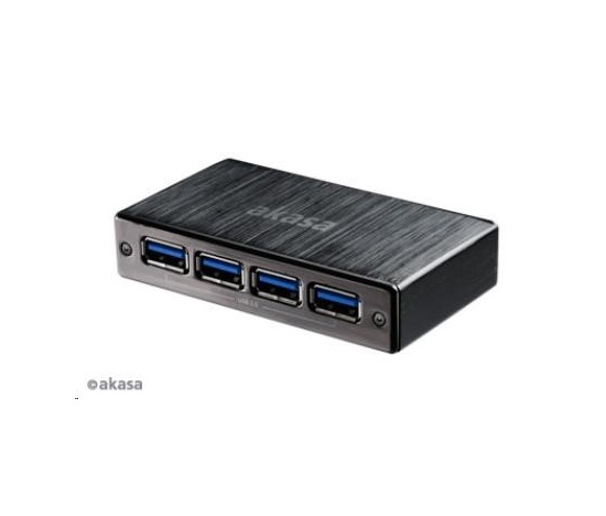 AKASA HUB USB Connect 4SV, 4x USB 3.0, vonkajšia, hliníková, čierna