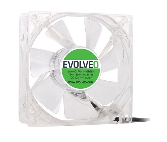 EVOLVEO 14L1GR ventilátor 140mm, 4 LED zelené, 3pin