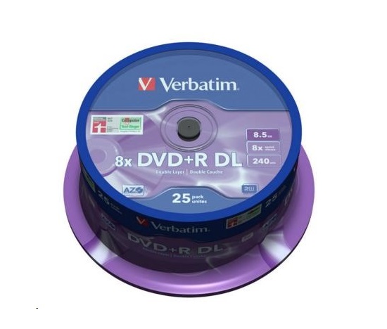 VERBATIM DVD+R(25-balenie) Dvojvrstvové/8x/8.5 GB/vreteno