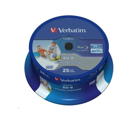 VERBATIM BD-R SL Datalife (25-pack)Blu-Ray/Spindle/6x/25GB Wide Printable