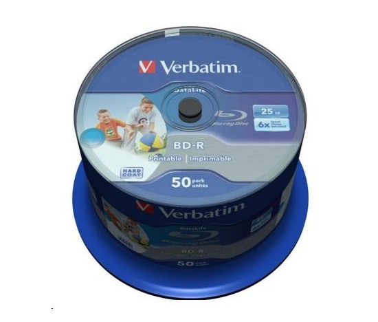 VERBATIM BD-R SL Datalife (50-pack)Blu-Ray/Spindle/6x/25GB Wide Printable