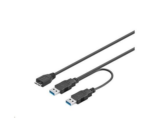 Kábel USB PREMIUMCORD 3.0 2xA - micro (M/F) 30cm DUAL (prídavné napájanie)