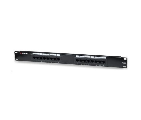 Patch panel Intellinet, 19", Cat5e, 16 portov, UTP, 1U, čierny