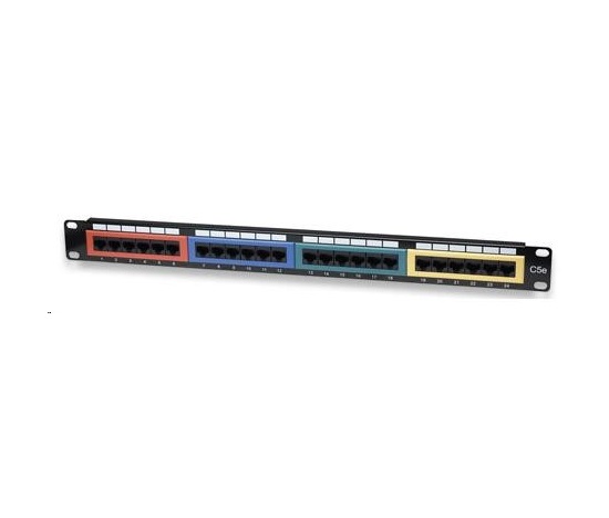 Intellinet Patch panel, 19", Cat5e, 24 portov, UTP, 1U, farebný, čierny