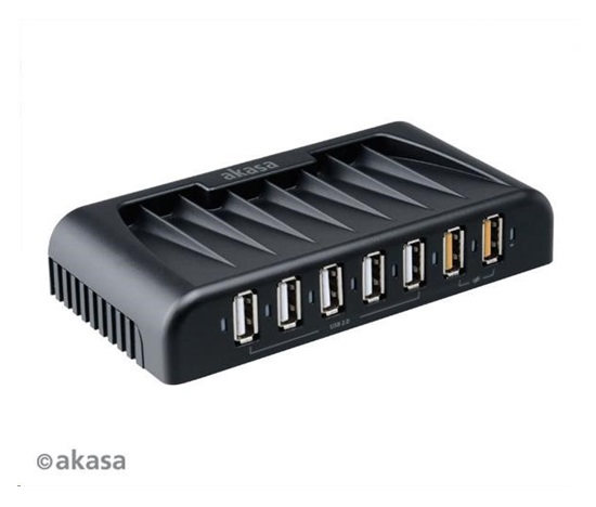AKASA HUB USB Connect 7FC, 5x USB 2.0, 2 nabíjacie porty USB, externé, s napájacím adaptérom