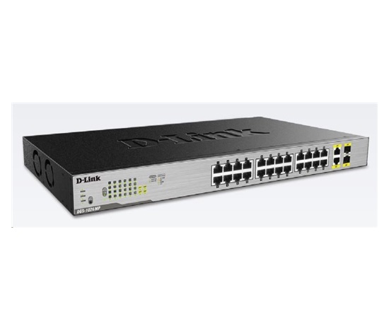 D-Link DGS-1026MP 26-portový gigabitový PoE switch, 24x gigabitový RJ45 PoE, 2x gigabitový RJ45/SFP, rozpočet PoE 370W