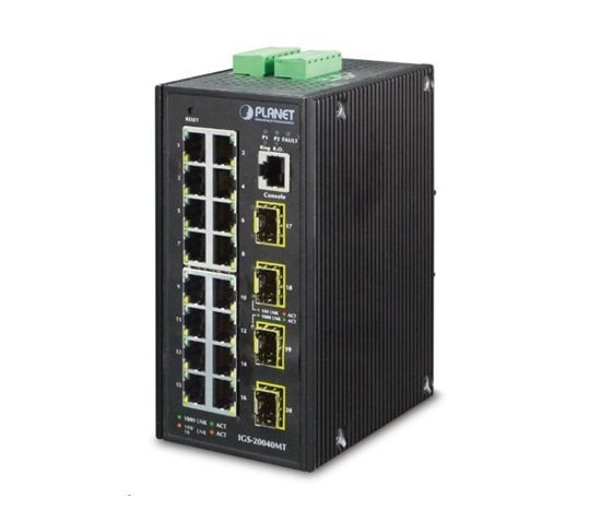 Planet IGS-20040MT, 16X 1000BASE-T, 4x SFP, DIN, IP30, -40 až 75°C, WEB/SNMPV3, VLAN, IGMPV3, ESD+EFT, IPV6