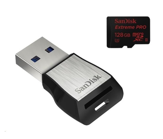 Karta Sandisk MIcroSDXC 128GB Extreme PRO (275 MB/s, Class 10 UHS-II U3) + USB 3.0 čitateľ