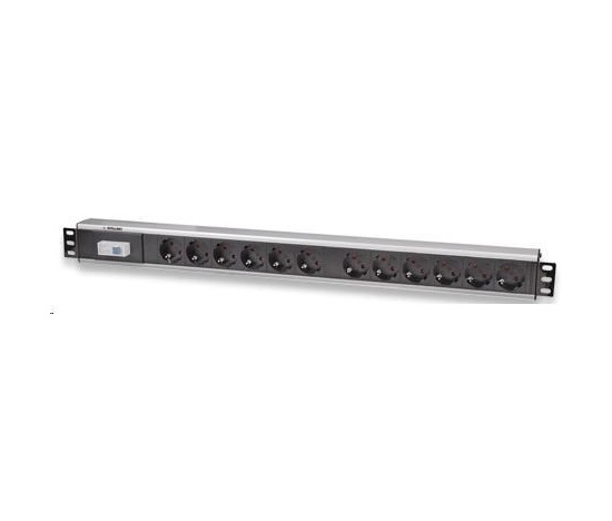 Intellinet Vertikálny 12-cestný napájací panel pre montáž do stojana - nemecký typ, distribučný panel, 12x DE zásuvka, 1.6 m kábel