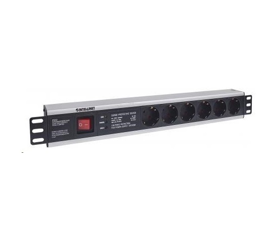 Intellinet 19" 1.5U Rackmount 6-Way Power Strip - nemecký typ, distribučný panel, 6x DE zásuvka, 3m kábel, prepäťová ochrana