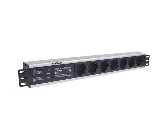 Intellinet 19" 1.5U Rackmount 7-Way Power Strip - nemecký typ, distribučný panel, 7x DE zásuvka, 3m kábel, prepäťová ochrana