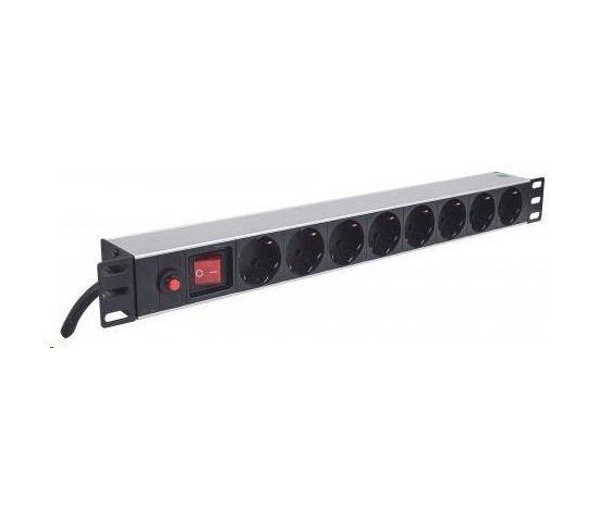 Intellinet 19" 1U Rackmount 8-Way Power Strip - nemecký typ, distribučný panel, 8x DE zásuvka, 3m kábel