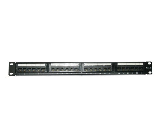 19" Patch panel XtendLan 24portový, UTP, Cat6, 30µm, dvojitá svorkovnica, čierny