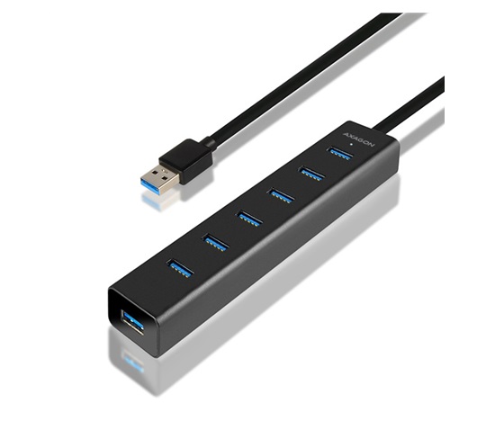 AXAGON HUE-SA7BP, 7x USB 3.0 ALU CHARGING hub, vr. AC adaptéra, kábel USB-A 40cm