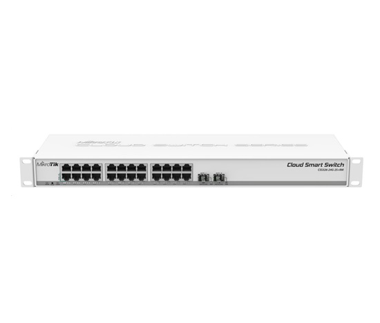 MikroTik Cloud Smart Switch CSS326-24G-2S+RM, 24 neblokovaných gigabitových.porty, 2xSFP+, prepínací čip Marvell DX, SwOS