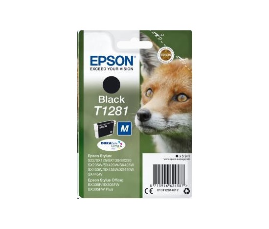 Atrament EPSON čierny Singlepack "Fox" Black T1281 DURABrite Ultra Ink (5,9 ml)