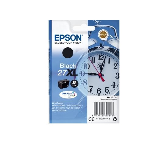 Čierny atrament EPSON Singlepack "Budík" Black 27XL DURABrite Ultra Ink