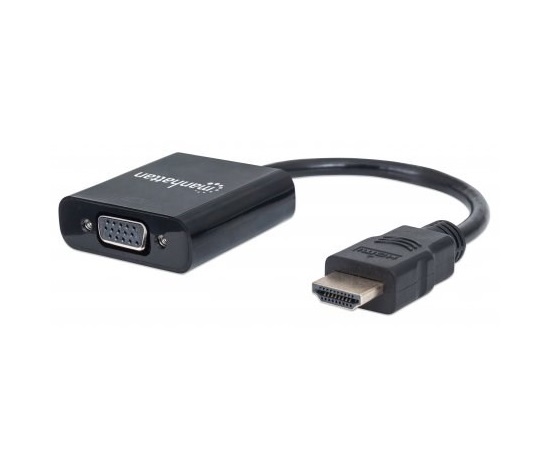 MANHATTAN Prevodník HDMI na VGA (HDMI samec na VGA samica, čierny, Polybag)