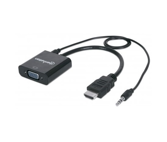 MANHATTAN HDMI na VGA + audio prevodník (HDMI samec na VGA samica, so zvukom, blister)