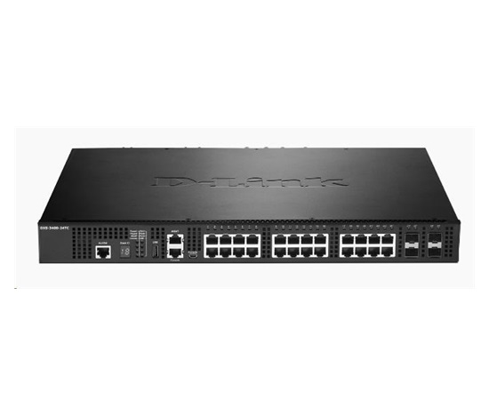 D-Link DXS-3400-24TC 24-portový 10Gigabitový riadený stohovateľný prepínač, 20x 10GbE RJ45, 4x 10GbE RJ45/SFP+ combo