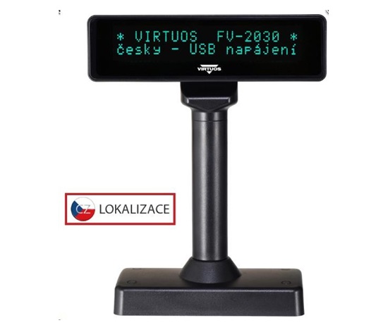 Virtuos VFD zákaznícky displej Virtuos FV-2030B 2x20 9mm, USB, čierny