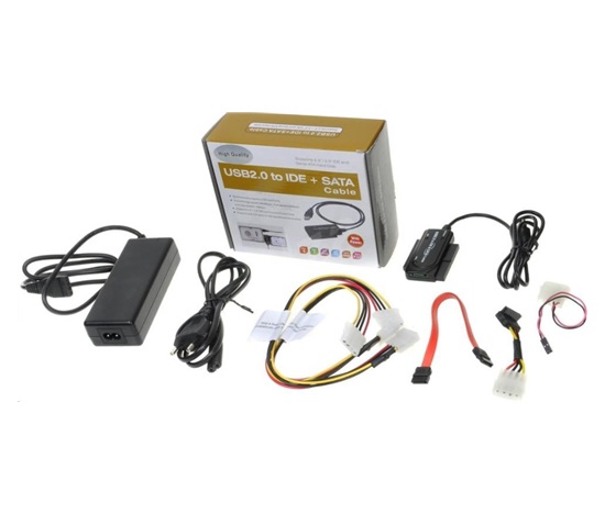 PREMIUMCORD USB 2.0 - adaptér IDE + SATA s káblom a prídavným napájaním