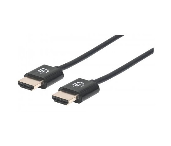 MANHATTAN Ultratenký vysokorýchlostný kábel HDMI s Ethernetom, HEC, ARC, 3D, 4K, HDMI samec - samec, tienený, čierny, 0,5 m