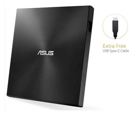 ASUS DVD ZenDrive SDRW-08U9M-U BLACK, externá tenká DVD-RW, USB Type-C/Type-A, M-DISC