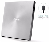 ASUS DVD ZenDrive SDRW-08U9M-U SILVER, externá tenká DVD-RW, USB Type-C/Type-A, M-DISC