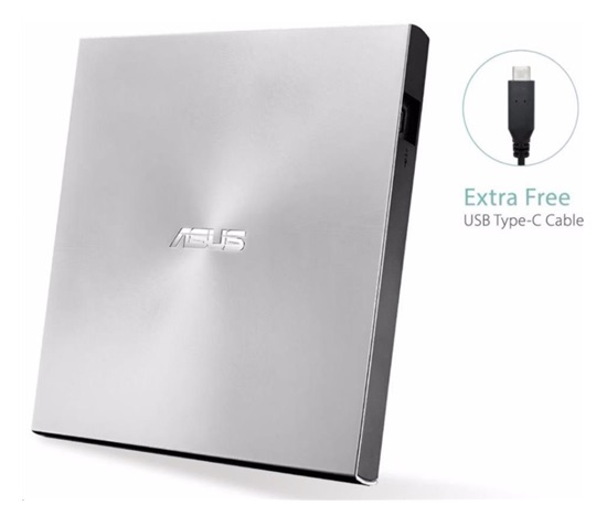 ASUS DVD ZenDrive SDRW-08U9M-U SILVER, externá tenká DVD-RW, USB Type-C/Type-A, M-DISC