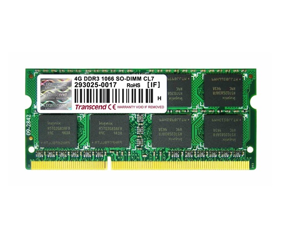SODIMM DDR3 4GB 1066MHz TRANSCEND 2Rx8 CL7, maloobchod