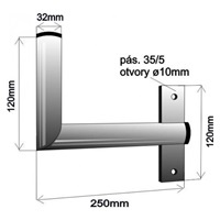 Držák antény na zeď u okna s pásem, pravé uchycení, galvanický zinek, délka 25cm, průměr 3,2cm