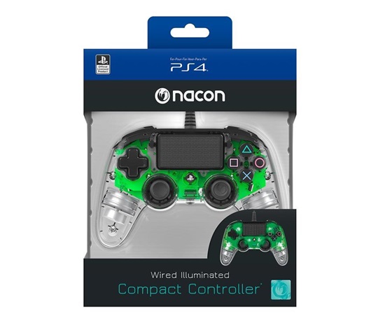Nacon Wired Compact Controller - ovladač pro PlayStation 4 - průhledný zelený