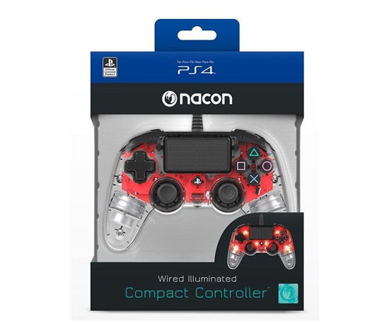 Nacon Wired Compact Controller - ovladač pro PlayStation 4 - průhledný červený