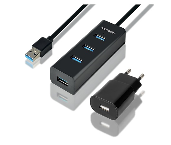 AXAGON HUE-S2BP, 4x USB 3.0 CHARGING hub, vč. AC adaptéru, kabel USB-A 1.2m